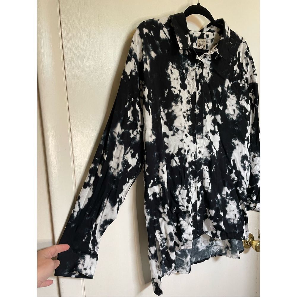 Cosmo vintage long sleeve button down black and white blouse size L. - Picture 6 of 12